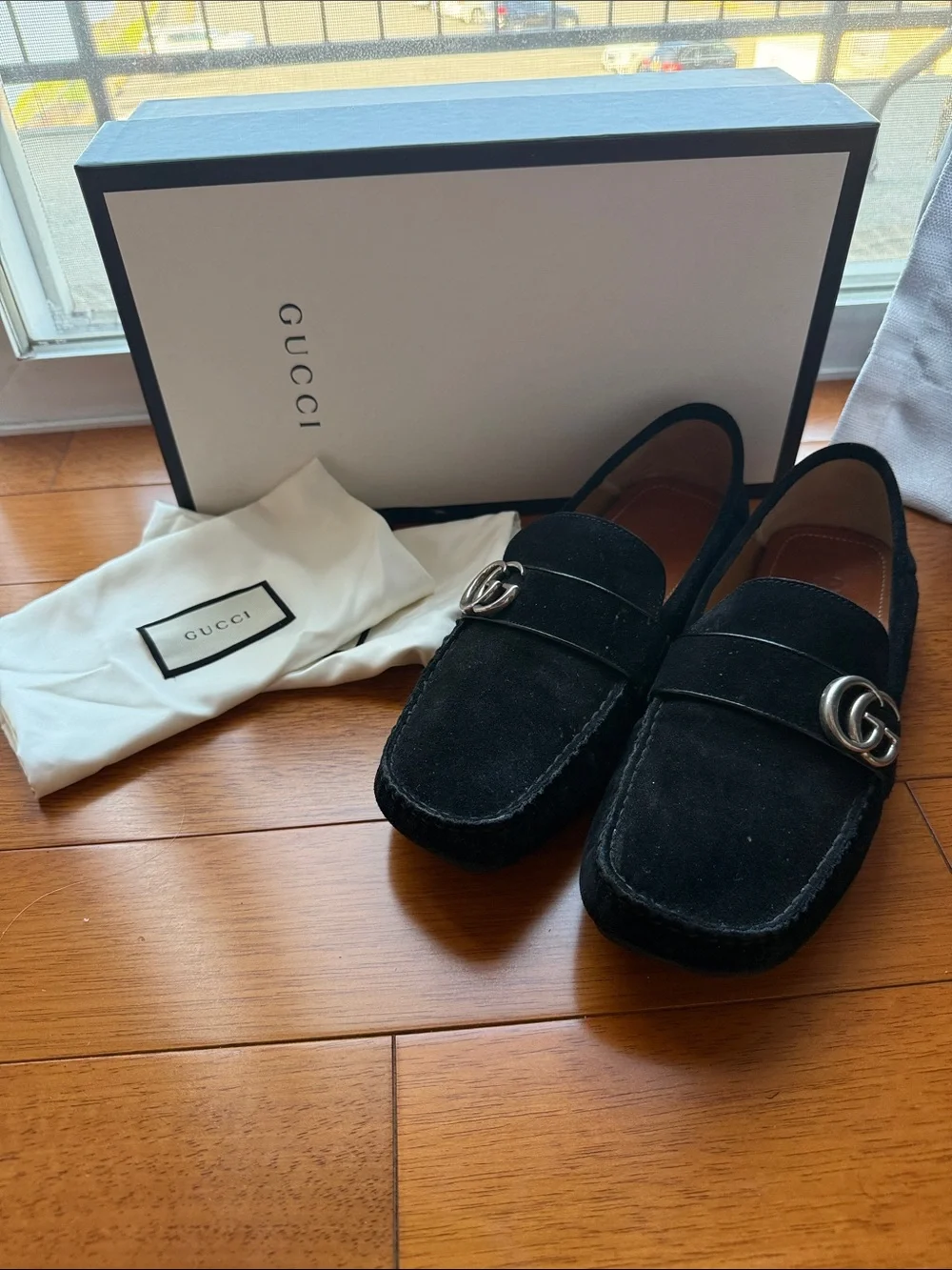 Gucci Black Suede Double G Horsebit Loafers for Men